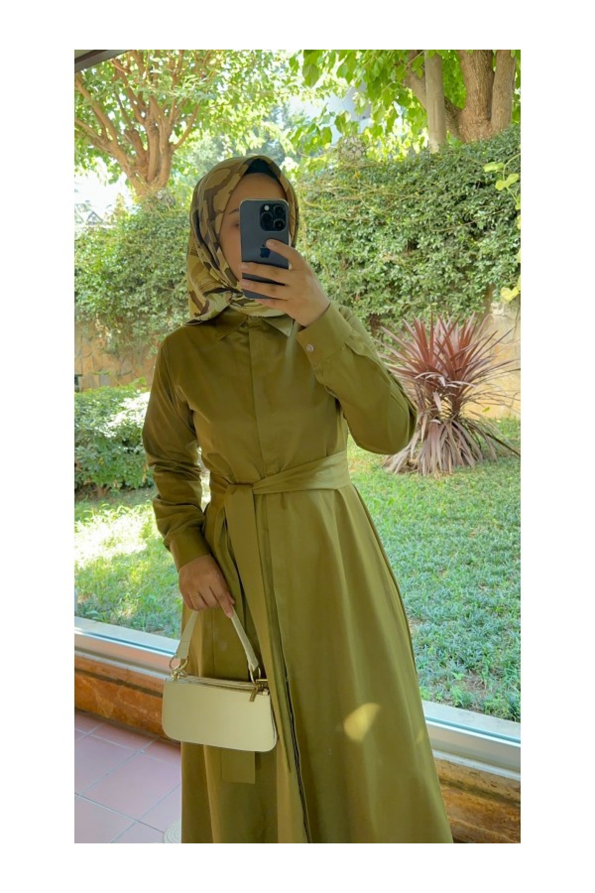 Nihalle Gömlek Elbise Yağ Yeşili