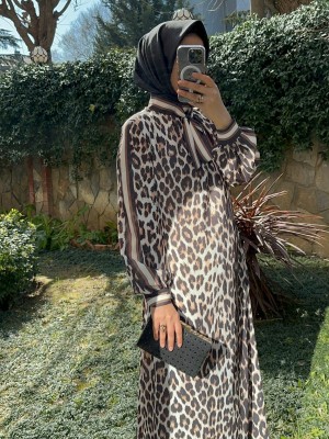 Leopar Desenli Elbise