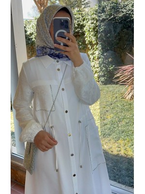 Belden Büzgülü Kap Beyaz