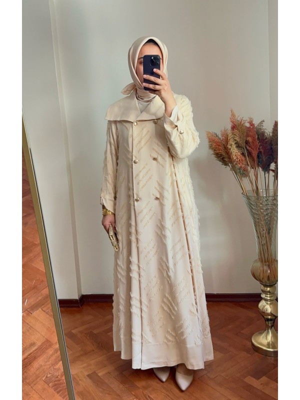 Desenli Abaya Krem