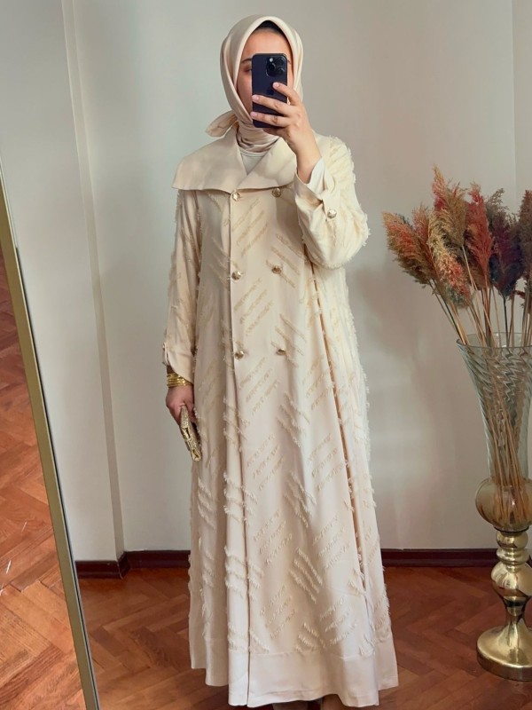 Desenli Abaya Bej