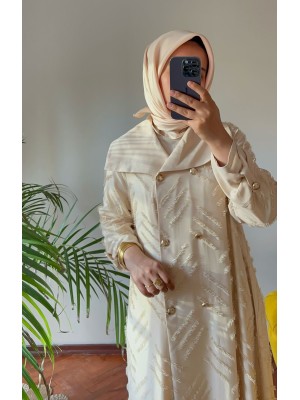 Desenli Abaya Krem