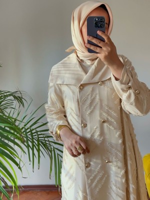 Desenli Abaya Krem