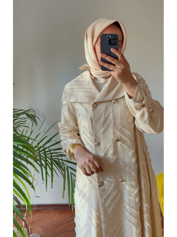 Desenli Abaya Krem