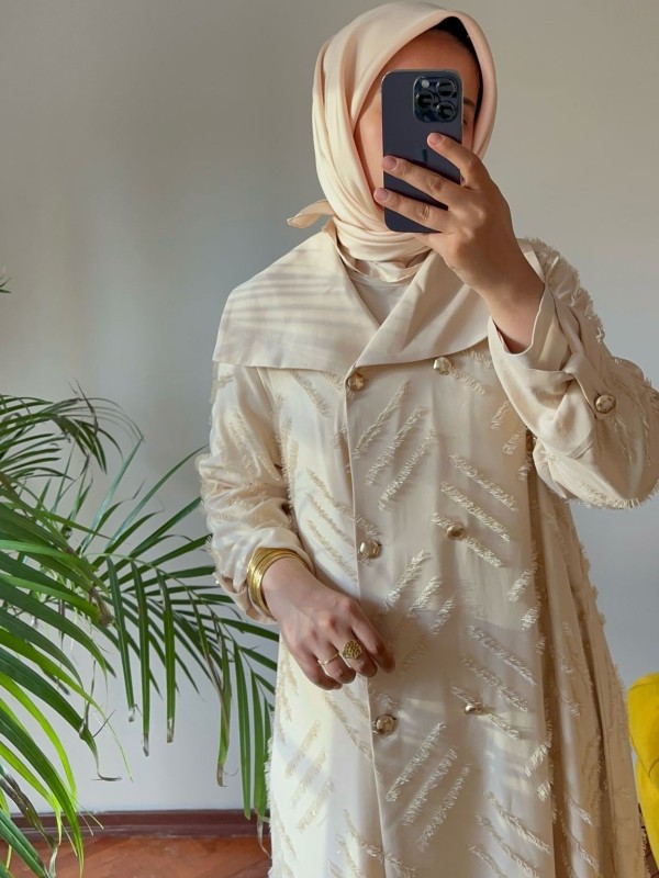 Desenli Abaya Bej