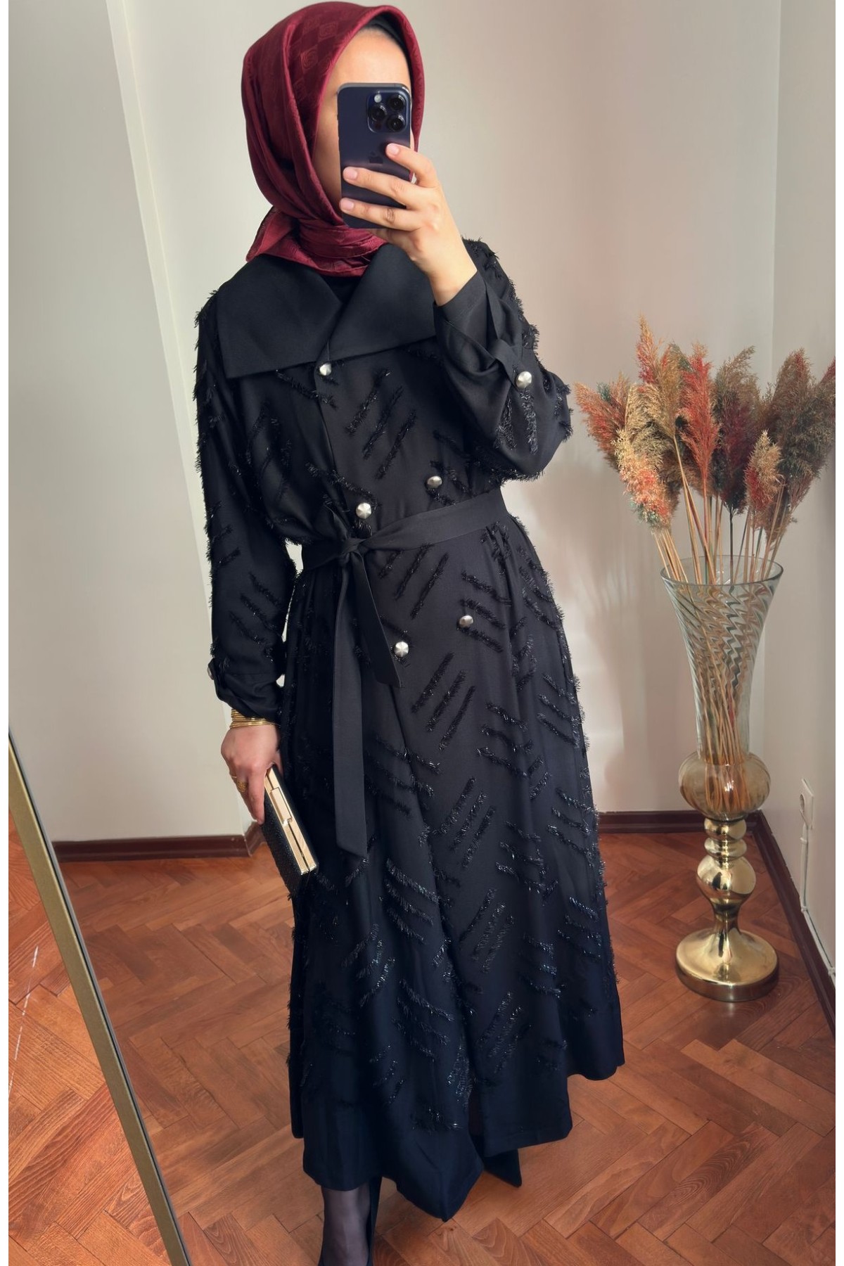 Desenli Abaya Siyah