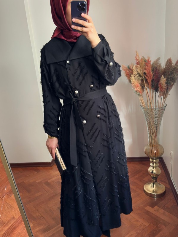 Desenli Abaya Siyah