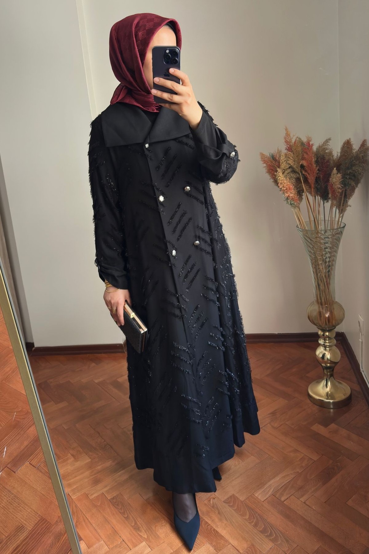 Desenli Abaya Siyah
