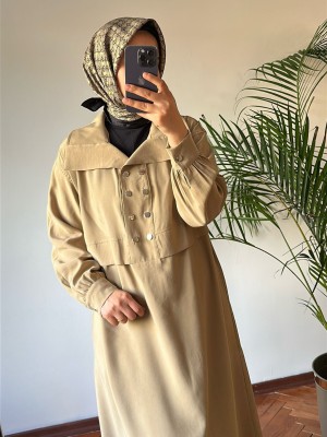 Düğmeli Tensel Elbise Camel
