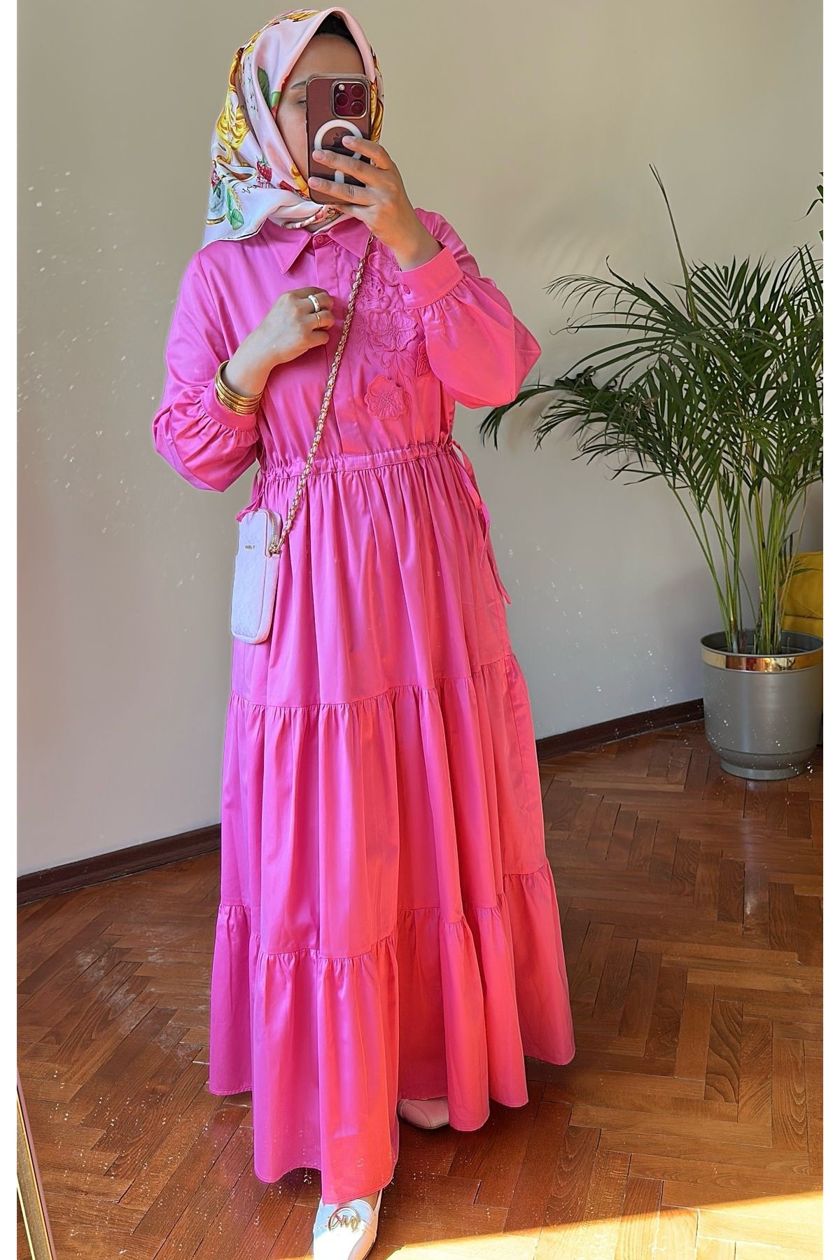Nakış Detaylı Elbise Pembe