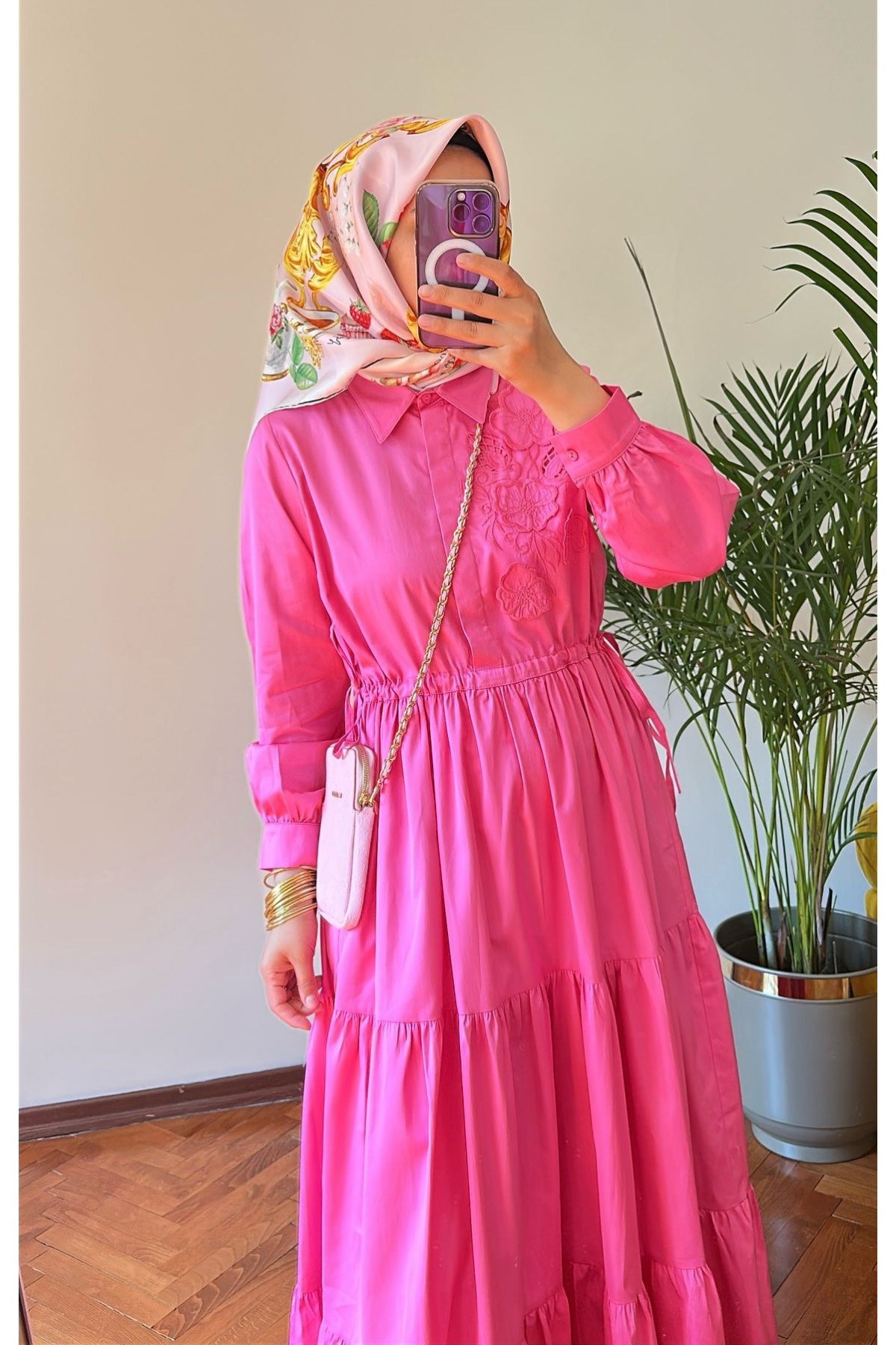 Nakış Detaylı Elbise Pembe