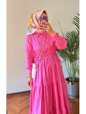 Nakış Detaylı Elbise Pembe