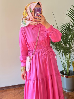 Nakış Detaylı Elbise Pembe