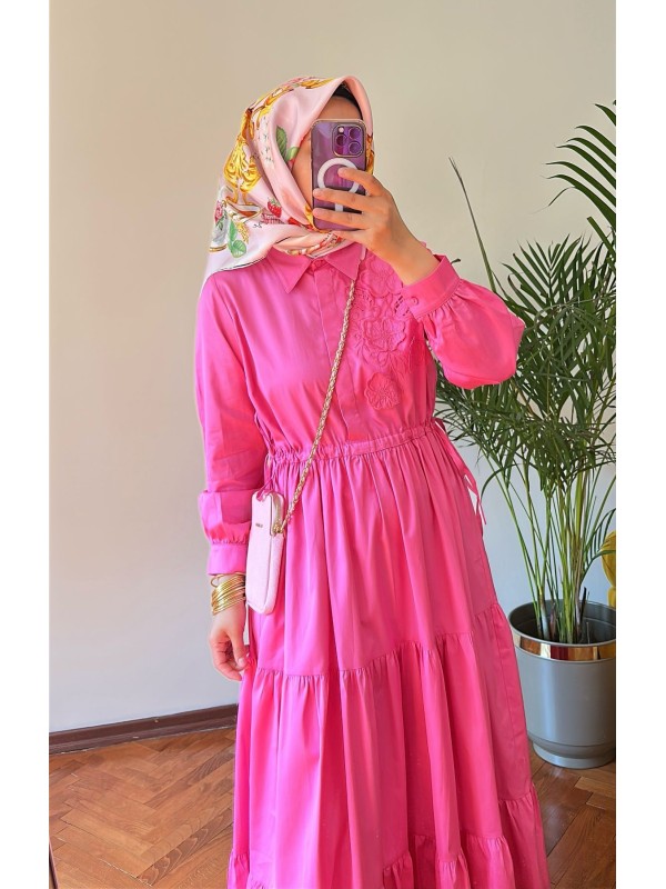 Nakış Detaylı Elbise Pembe