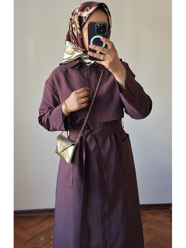 Yeni Sezon Trençkot Mürdüm - 845