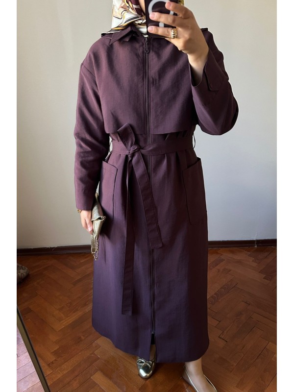 Yeni Sezon Trençkot Mürdüm - 845