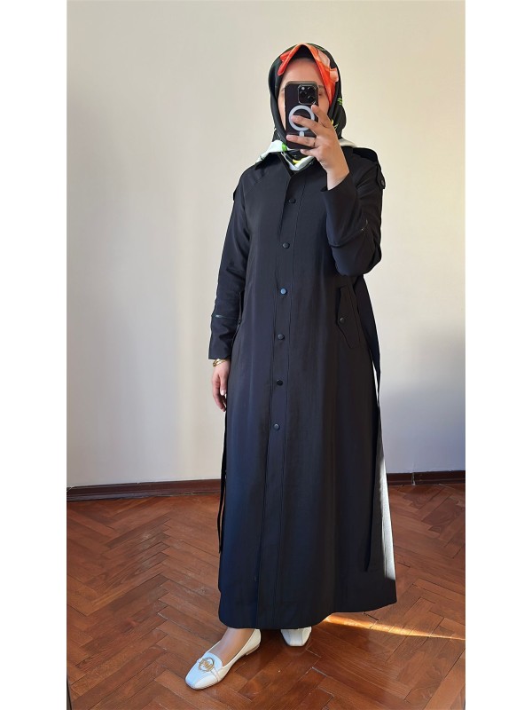 Yeni Sezon Trençkot Siyah - 813