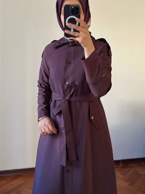Yeni Sezon Trençkot Mürdüm - 813