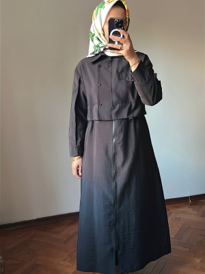 Ceket Detay Trençkot Siyah - 883