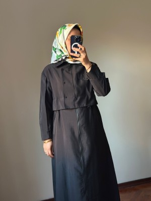 Ceket Detay Trençkot Siyah - 883