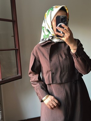 Ceket Detay Trençkot Kahverengi - 883