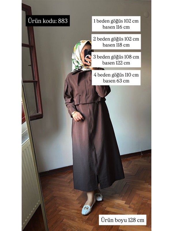 Ceket Detay Trençkot Kahverengi - 883