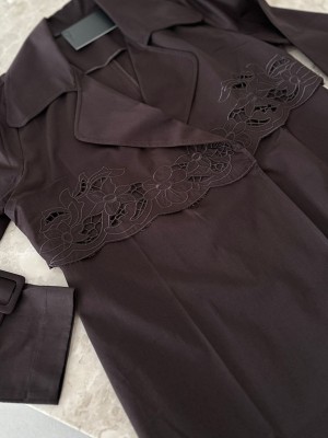 Nakış İşlemeli Trençkot Acı Kahve