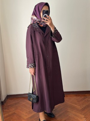 Yeni Sezon Rahat Trençkot Mürdüm