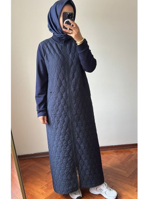 Fermuarlı Kapitone Kap Lacivert 