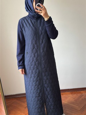 Fermuarlı Kapitone Kap Lacivert 