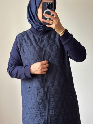 Fermuarlı Kapitone Kap Lacivert 