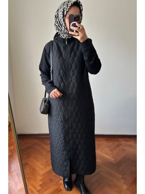 Fermuarlı Kapitone Kap Siyah