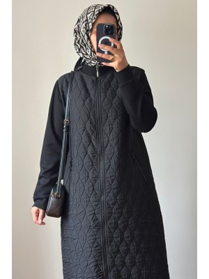 Fermuarlı Kapitone Kap Siyah