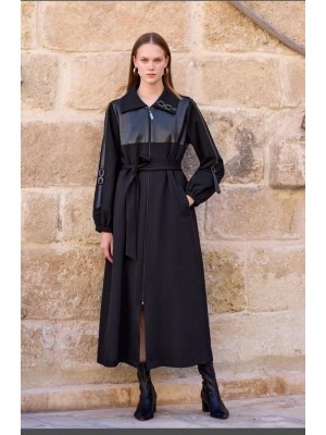 Deri Detaylı Kap 1572 Siyah