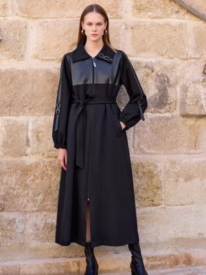 Deri Detaylı Kap 1572 Siyah