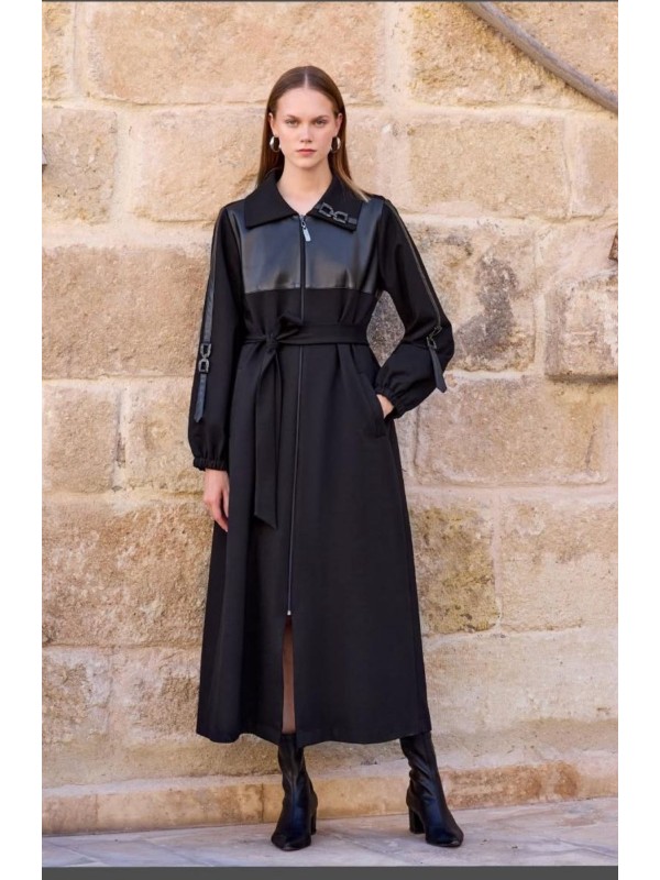 Deri Detaylı Kap 1572 Siyah