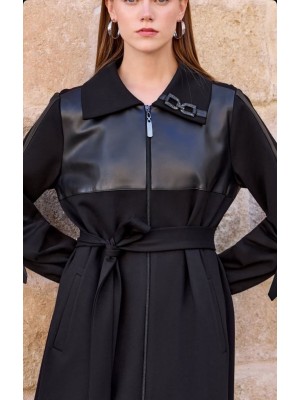 Deri Detaylı Kap 1572 Siyah