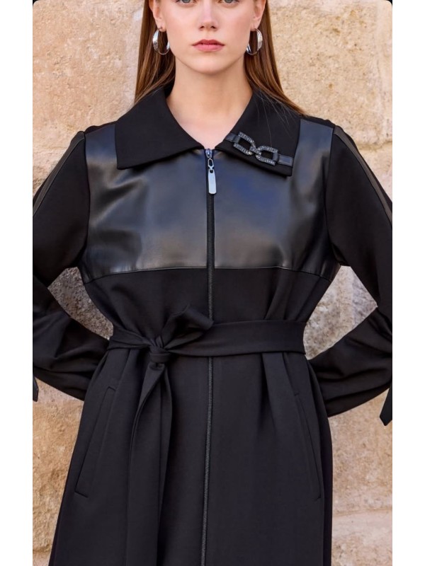 Deri Detaylı Kap 1572 Siyah