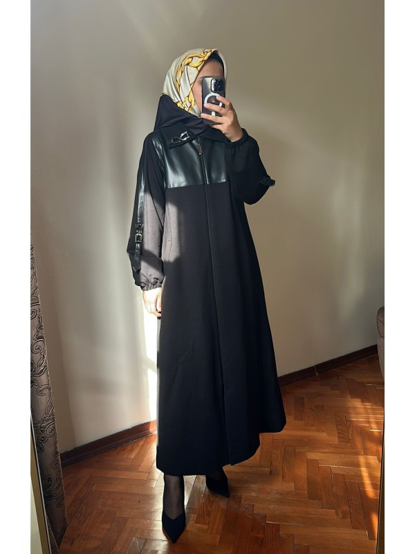 Deri Detaylı Kap 1572 Siyah