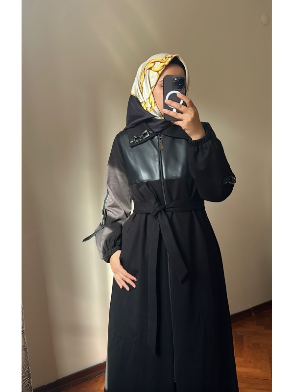 Deri Detaylı Kap 1572 Siyah