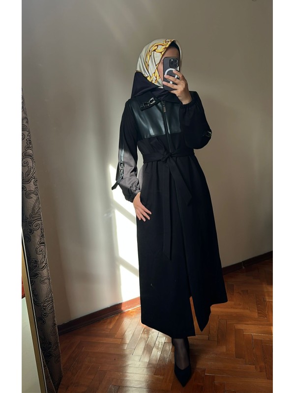 Deri Detaylı Kap 1572 Siyah