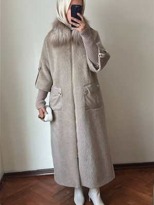 Yeni Sezon Kürklü ve Deri Detaylı Angora Kaban Vizon