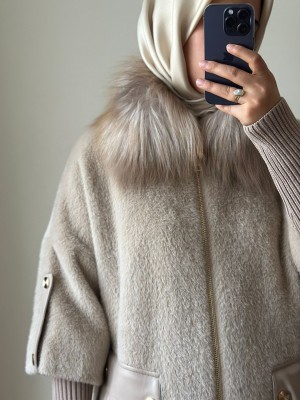 Yeni Sezon Kürklü ve Deri Detaylı Angora Kaban Vizon