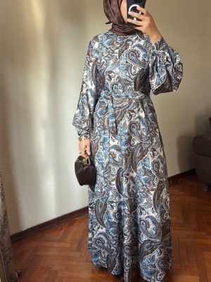 Otantik Elbise Kahve/Mavi