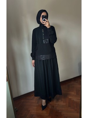 File Detaylı Etekli Takım Siyah