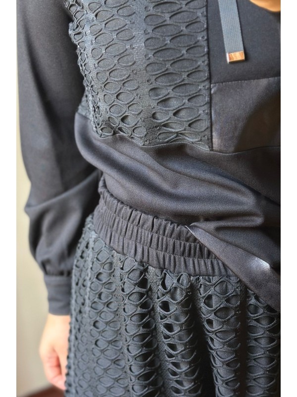 File Detaylı Etekli Takım Siyah