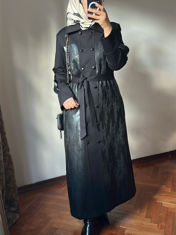 Yeni Sezon Deri Detaylı Pardesü 1581