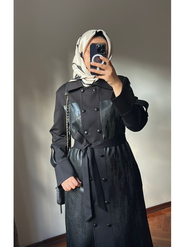 Yeni Sezon Deri Detaylı Pardesü 1581