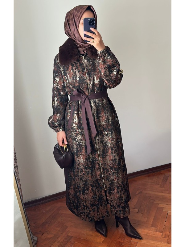 Kürklü Pardesü 1596 Kahverengi