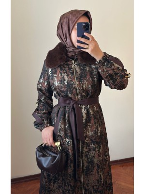 Kürklü Pardesü 1596 Kahverengi